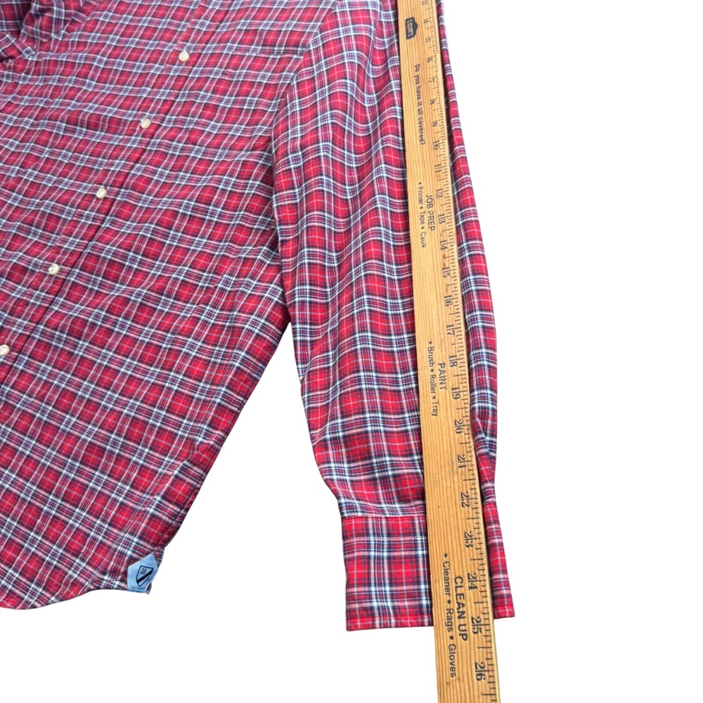 Cremieux Mens L Red Blue Plaid Button Down Shirt Long Sleeve Cotton - Picture 8 of 8
